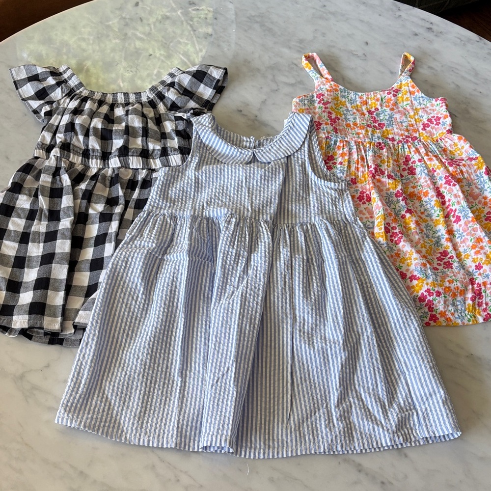Primary Kids Dress Trio - Black, Blue, and Multicolor